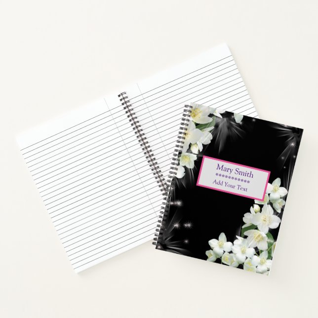 Carnet Luxe Black Modern Floral Ajouter Votre Texte (Intérieur)