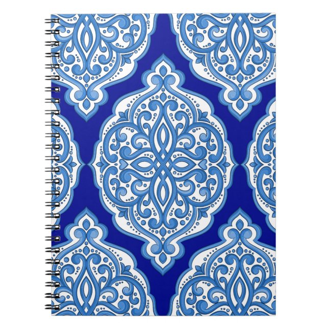 Carnet Luxe blanc-bleu, ornement turc. (Devant)