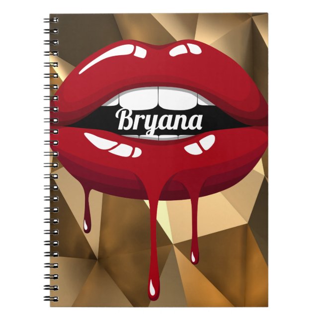 Carnet Luxe doré beauté glamour lèvres rouges dégoulinant (Devant)