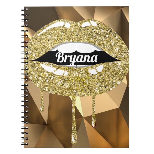 Carnet Luxe doré beauté glamour paillettes lèvres ruissel (Devant)