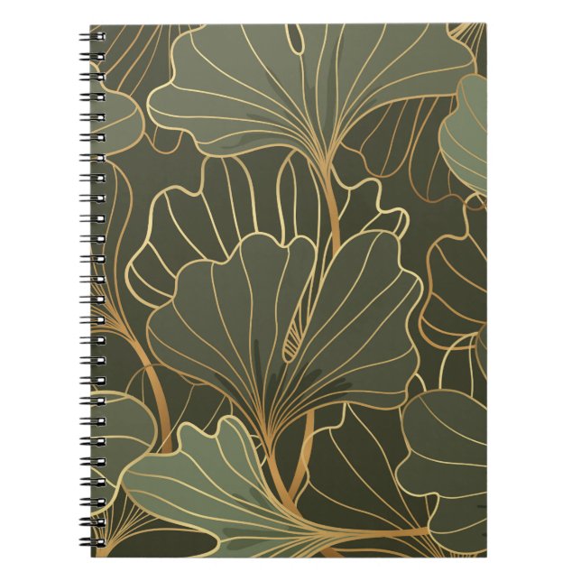 Carnet Luxe Ginkgo Gold Line Art (Devant)