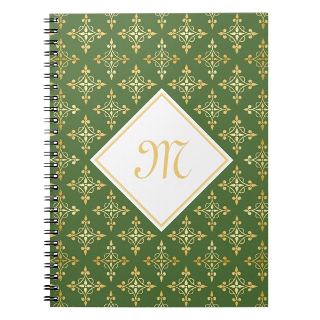 Carnet Luxe Monogramme vert et or Quatre Floral (Devant)