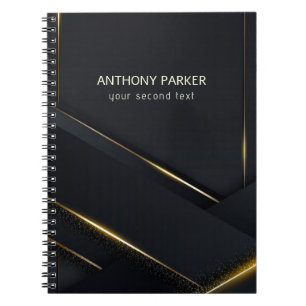 Carnet Luxe Noir, Gris foncé Lignes Arrière - plan Or