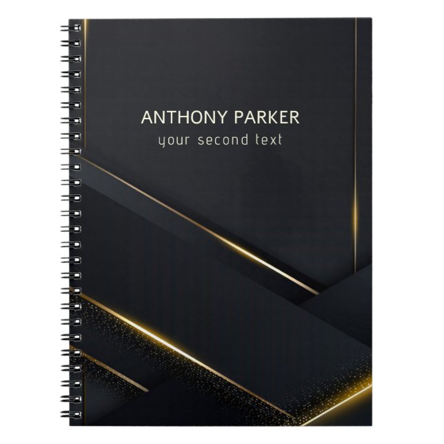 Carnet Luxe Noir, Gris foncé Lignes Arrière - plan Or (Devant)