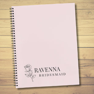 Carnet Luxe Rose Rose Pâle Ligne Art Nom Personnalisé