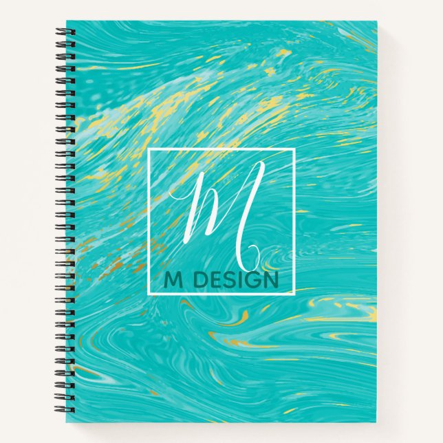 Carnet Luxe Royal Marble Blue Gold Monogram Business (Devant)