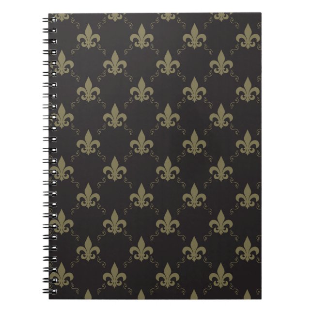 Carnet Luxueux Black Gold Fleur De Lis Motif (Devant)