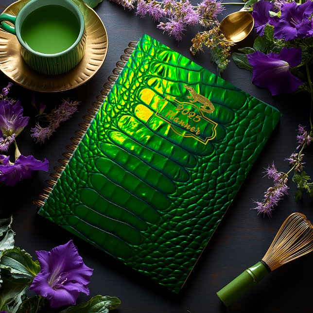 Carnet Luxueux Iridescente Green Faux Crocodile (Ultra Stylish Vivid Green Personalized Notebook )