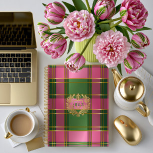 Carnet Luxueux Monogramme Crête à Carreaux Rose Vert Rich
