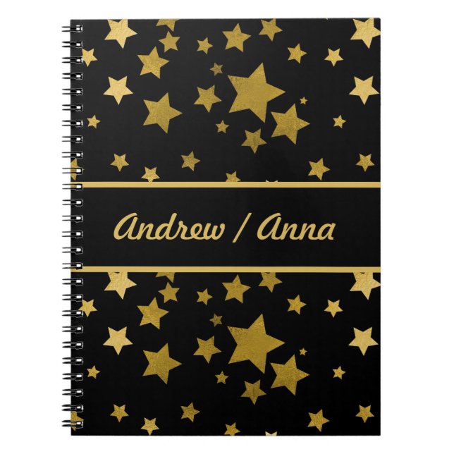 Carnet Luxurious Black & Gold Star Personalized (Devant)