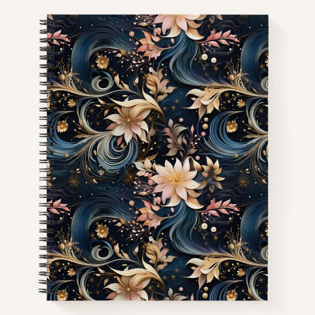 Carnet Luxurious Dark Blue Botanical Garden (Devant)