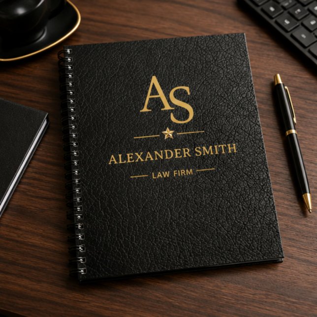 Carnet Luxury Black Leather Gold Monogram Business Brand (Créateur téléchargé)