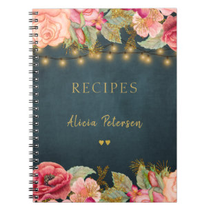 Carnet Luxury elegant blush navy gold floral recipe book