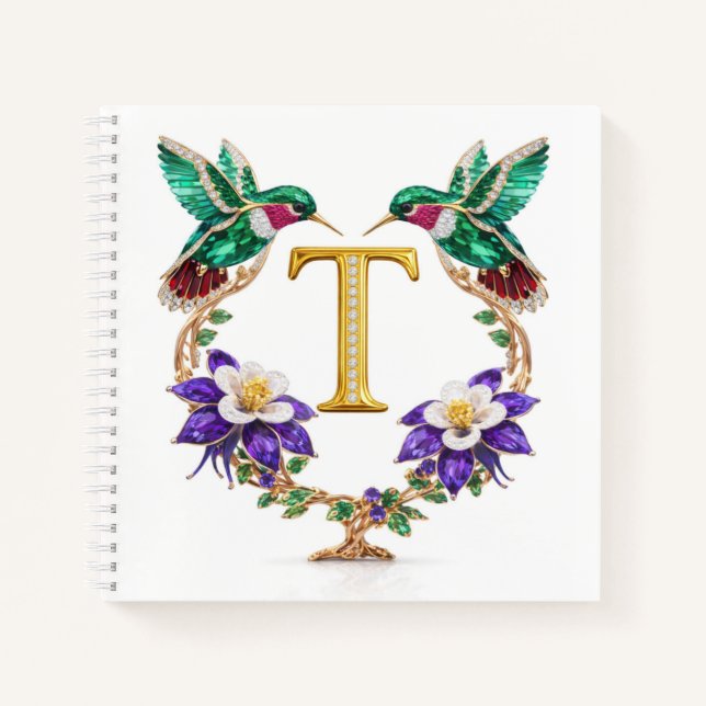 Carnet Luxury Initial T Wedding Hummingbird Jewel Gift (Devant)