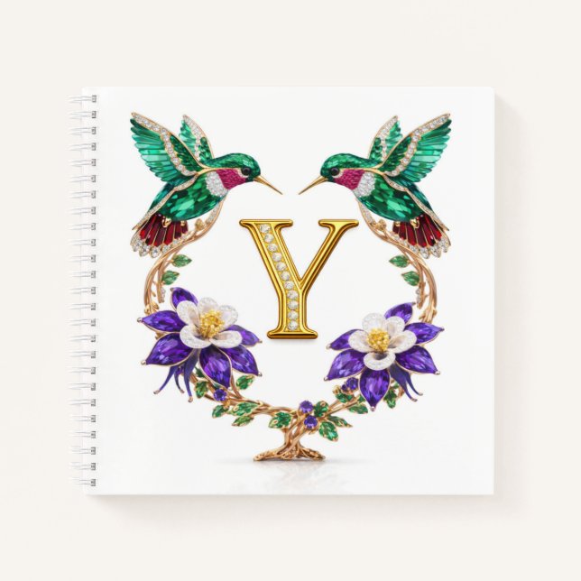 Carnet Luxury Initial Y Hummingbird Jeweled Wedding Gift (Devant)