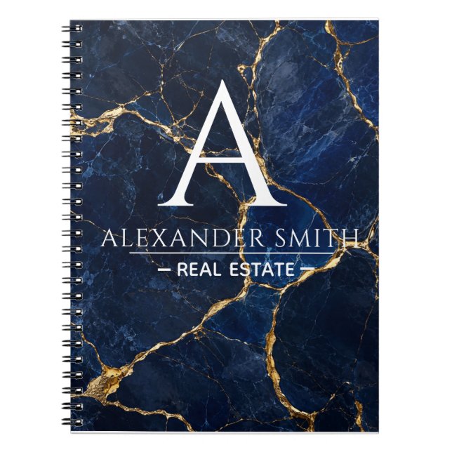 Carnet Luxury Navy Marble Gold Monogram Business Branding (Devant)