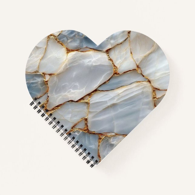 Carnet Luxury White Blue Marble & Gold Veins Agate Stone  (Devant)