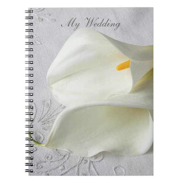 Carnet Lys calla blancs sur mariage de lin (Devant)
