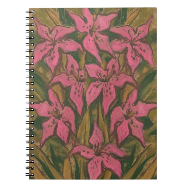 Carnet Lys roses, peinture pastel, fleurs, art floral (Devant)