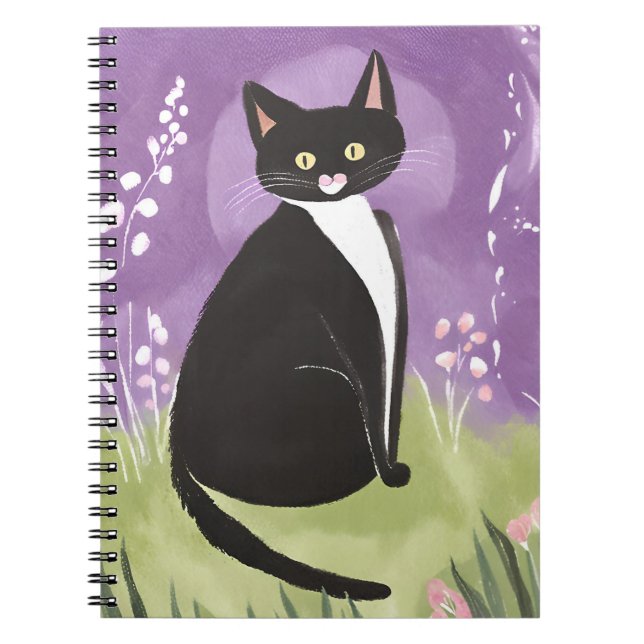 Carnet M. Chonk | Chat Tuxedo Aquarelle Violette (Devant)