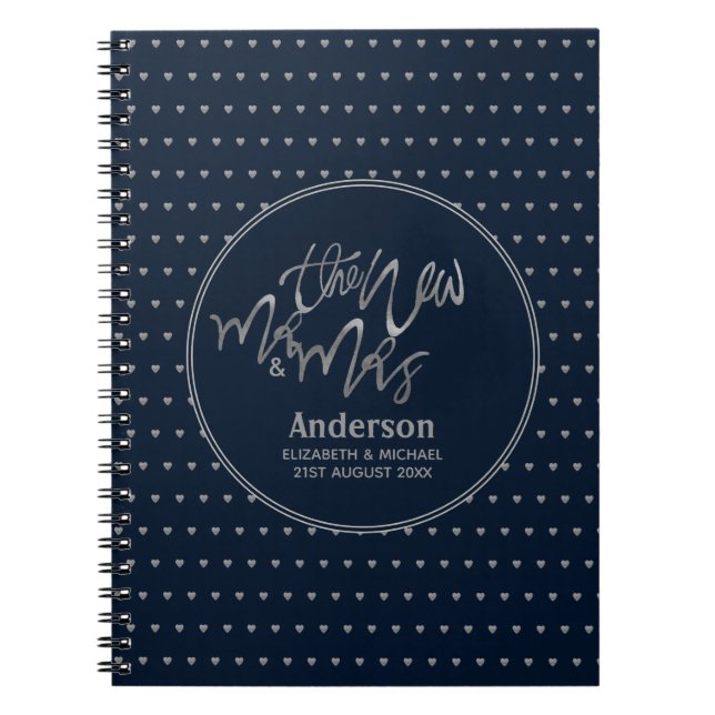 Carnet M. & Mme Mariage Marine Blue Silver Love Hearts (Devant)
