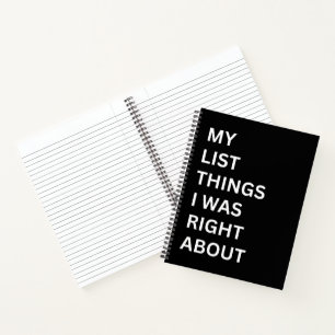 Carnet Ma liste de choses que j'avais raison à propos du