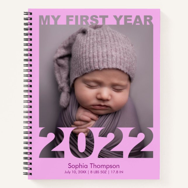 Carnet Ma première année 2022 Découpe moderne bébé photo  (Devant)