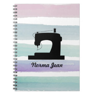 Carnet Machine à coudre / Votre nom Aquarelle rayée