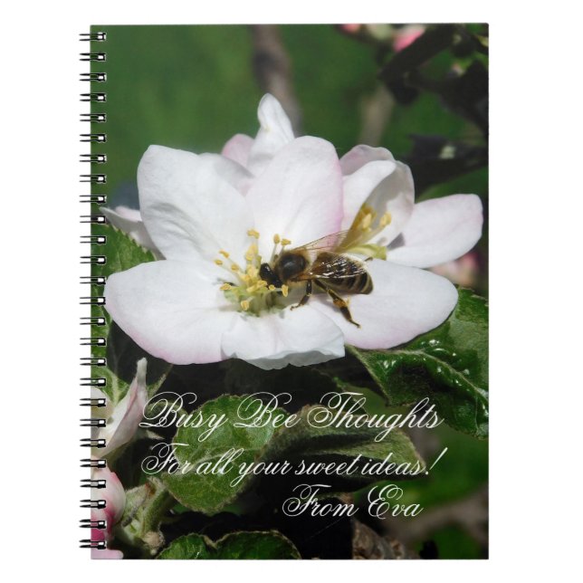Carnet Macro Photo de Fleur de Pommier et Abeille | Nom P (Devant)