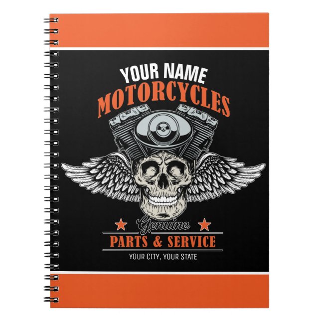 Carnet Magasin de moto de crâne volant de motard personna (Devant)