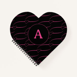 Carnet Magenta Noir Monogramme Coeur mignon
