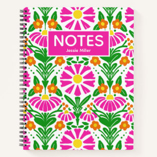 Carnet Magenta Orange Vert Floral Personnalisé