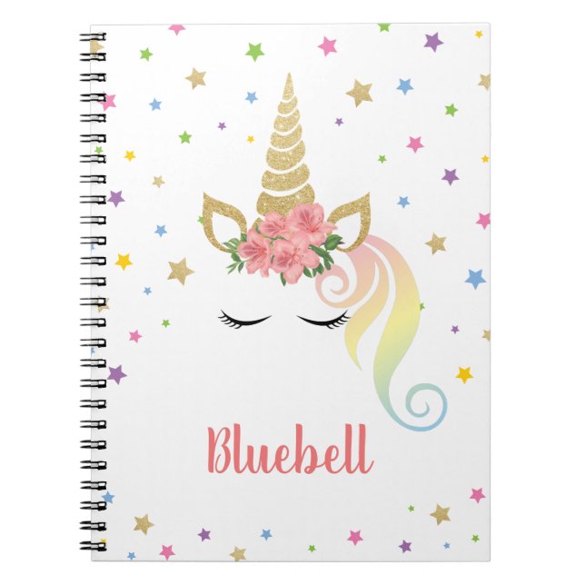 Carnet Magical Girly Unicorn & Stars Personnalisé (Devant)
