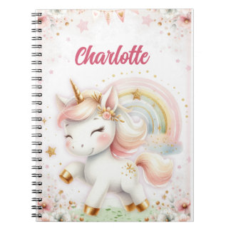 Carnet Magical Rainbow Pink Unicorns Spiral Notebook wate