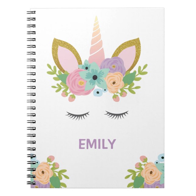 Carnet Magical Unicorn Personalized name glitter girly  (Devant)