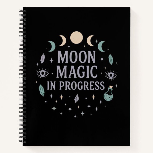 Carnet Magie Lunaire En Cours Sorcière Étoiles Cristaux (Devant)