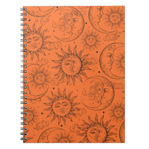 Carnet Magie orange Céleste Soleil Lune Étoiles