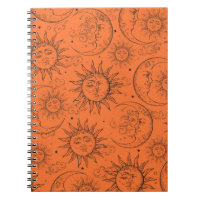 Magie Orange Vintage Céleste Soleil Lune Étoiles
