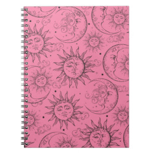 Carnet Magie Rose Vintage Céleste Soleil Lune Étoiles