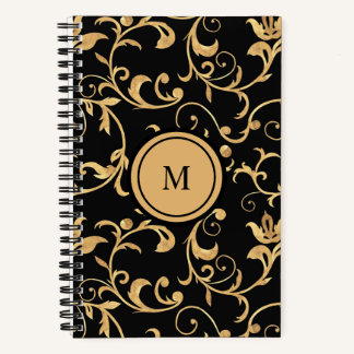 Carnet Magnifique motif damassé noir or élégant