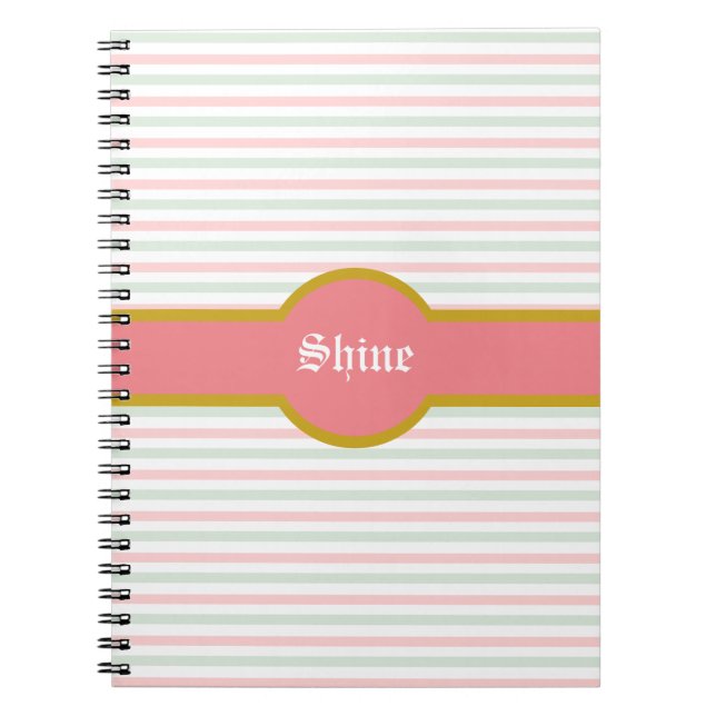 Carnet Magnifique rose menthe et rayures blanches (Devant)