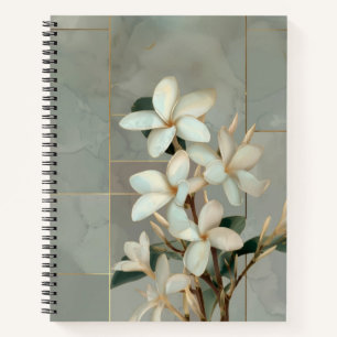 Carnet Magnolia blanche Floral Ligne dorée Marbre