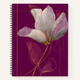 Carnet Magnolia blanche ligne dorée Magenta