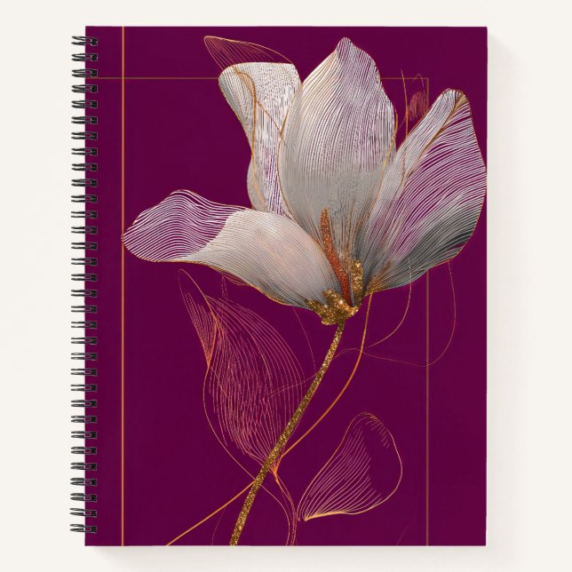 Carnet Magnolia blanche ligne dorée Magenta (Devant)