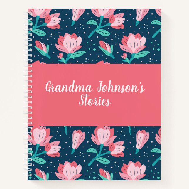 Carnet Magnolia Floral Grandma's Stories Nom Mémoire Livr (Devant)