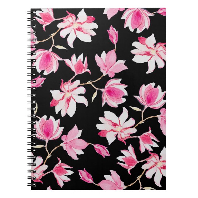 Carnet Magnolia romantique : Aquarelle noire (Devant)