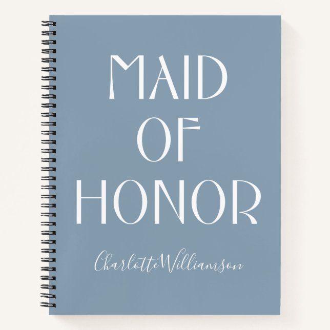 Carnet Maid of Honor Dusty Blue Typographie Nom Mariage (Devant)