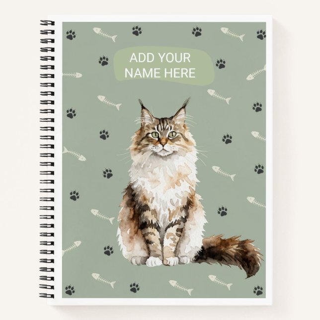 🐾 Carnet Maine Coon Chat Poisson Et Pattes (Devant)