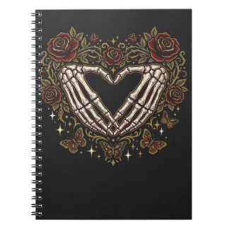 Carnet Mains de squelette cœur Rose florale gothique
