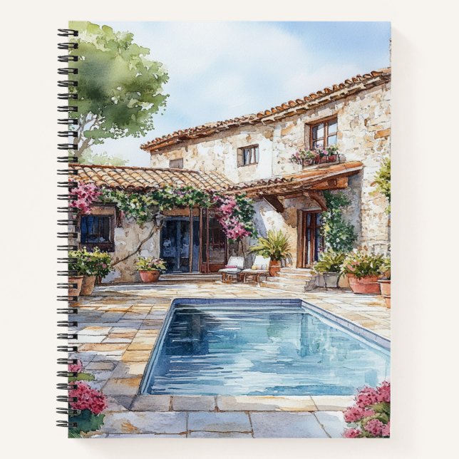CARNET MAISON AQUARELLE CHARMANTE AVEC PISCINE (Devant)